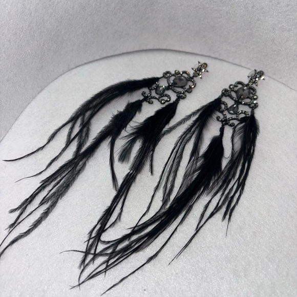 Dramatic Feather & Rhinestone Earrings - Picture 5 of 6